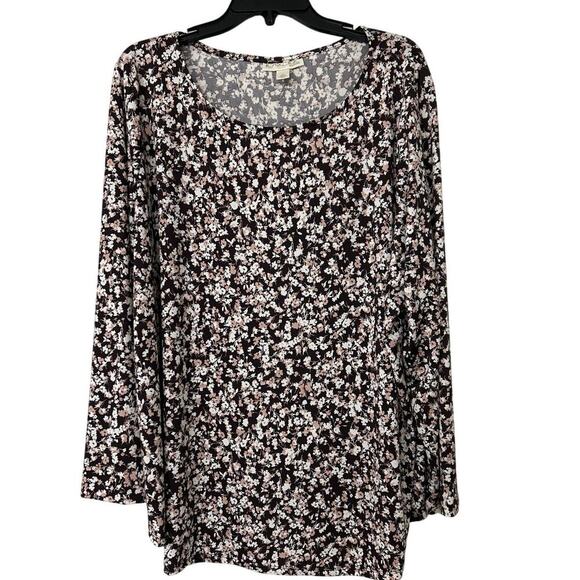 Emaline Brown Ditsy Floral Jersey Knit Top Size 3X Feminine Casual Career - Picture 1 of 10